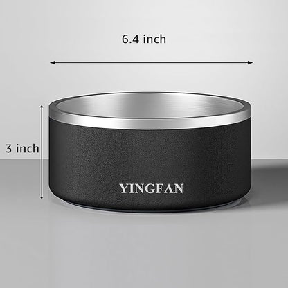 YINGFAN Dog Bowl Durable Non-Slip Stainless Steel Dog Bowl with Rubber Ring Heavy Duty Basic Bowls for Dogs (Black, 32oz)