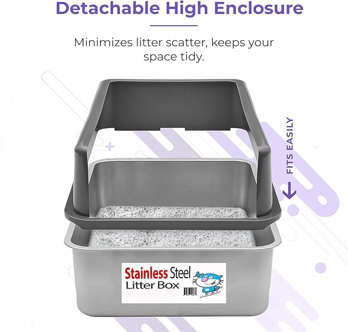iPrimio XL Stainless Steel Litter Box with Lid - High-Sided Metal Litter Box with Enclosure for Big Cats - Easy to Clean, Rust-Resistant, and Durable - Never Absorbs Odors - 23.5 x 15.5 x 6 in