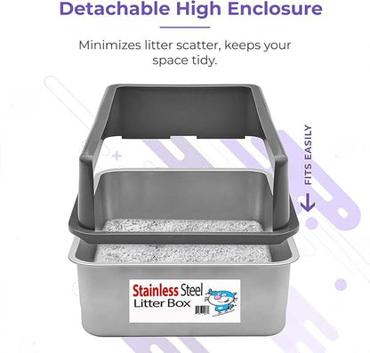 iPrimio XL Stainless Steel Litter Box with Lid - High-Sided Metal Litter Box with Enclosure for Big Cats - Easy to Clean, Rust-Resistant, and Durable - Never Absorbs Odors - 23.5 x 15.5 x 6 in