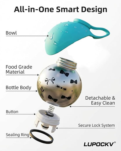 Dog Water Bottle with Bowl 2-in-1 Portable Dog Bottle Pet Travel Hydration Dispenser Container Cup Drinking Outdoor Leak Proof Built in Design Lightweight Easy Carry for Walking Hiking