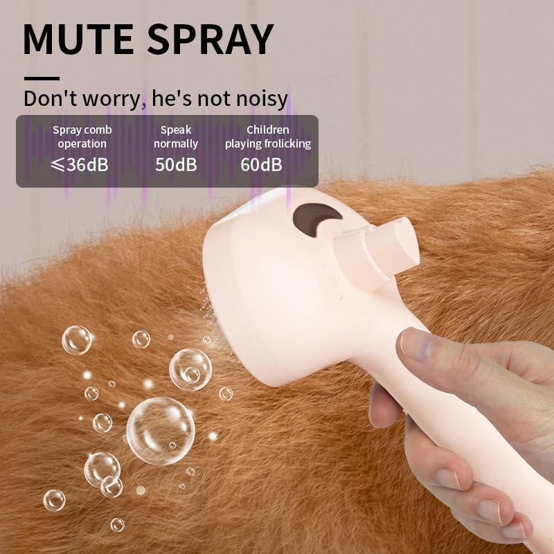 Pet Steam Brush for Dogs & Cats, 3-in-1 Mist Grooming Brush Shedding Hair Removal Comb, One-Click Self Cleaning Spray for Long Haired Pets, Comes with Empty Waterless Bottle for Shampoo, Pink - Image 7