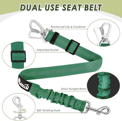 Lukovee Dog Seat Belt for Car, Adjustable Dog Car Harness for Large Medium Small Dogs, Soft Padded & Breathable Mesh Dog Seatbelt with Car Strap and Carabiner (Green,M)