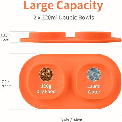 Small Size Puppy Dog Bowls: Food and Water Bowls Set for Small Dogs, No-Spill Non-Skid Dog Dish, Orange