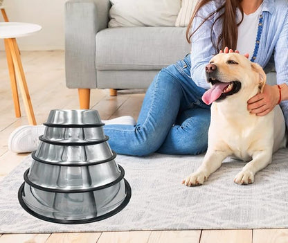 2 Pack Stainless Steel Dog Bowls with Rubber Bottom, Non Skid Non Spill Heavy Duty Premium Quality Pets Feeder Bowls for Dogs and Cats and More (6Cup / 48oz)
