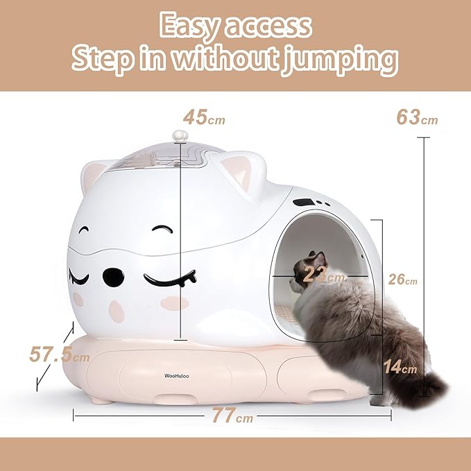 Automatic Cat Litter Box Self Cleaning with AI & 21 Sensors,Extra Large 80L, for Large Cats & Multiple Cats, Dual Odor Control, Low-Entry Design, Quiet Motor, APP Control (White)