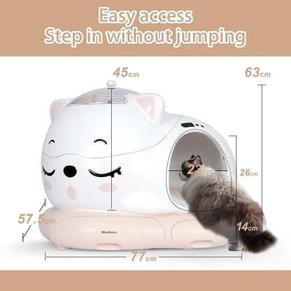 Automatic Cat Litter Box Self Cleaning with AI & 21 Sensors,Extra Large 80L, for Large Cats & Multiple Cats, Dual Odor Control, Low-Entry Design, Quiet Motor, APP Control (White)