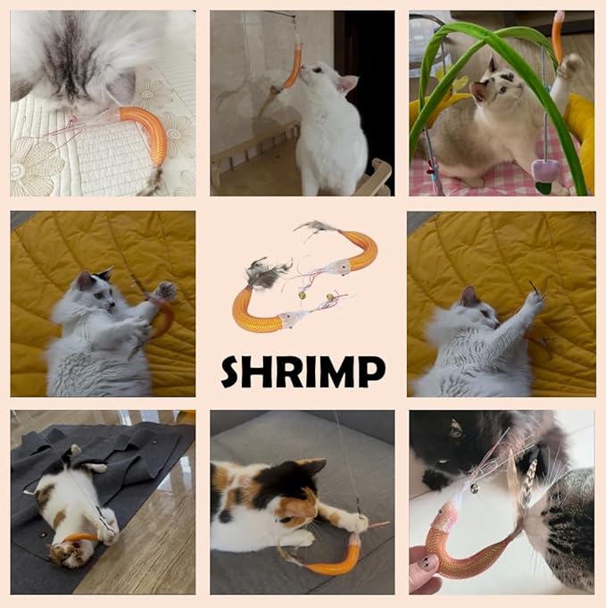 Cat Feather Toys Attachments - 2 Pcs Handmade Natural Shrimps - Cat Toy Wand Refills - Interactive Kitten Teaser Wand Attachments - Cat Toys for Indoor Cats Play