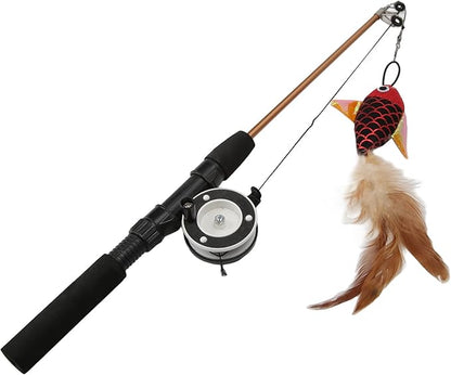 Cat Plume Teaser Wand Toy, Cat Wand Toy, Interactive Retractable Fishing Pole Wand Catcher Exerciser, Fun Toy for Cat Exercise(Red Fish + Fishing Rod), Cat Wand Toy, Cat Plume Teaser Wand Toy, Int