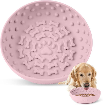 Dog Lick Bowl, Slow Feeder Dog Bowl Licking Mat for Small to Large Dogs, BPA-Free Non-Slip Silicone Slow Feeder Treat Dispenser for Anxiety Relief, Freezer & Dishwasher Safe (Pink, 8.3"x2.6")