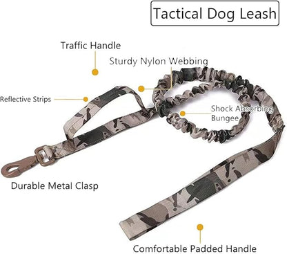 Xqpetlihai Tactical Dog Collar and Leash Set Adjustable Military Nylon Dog Collar with Control Handle and Heavy Duty Metal Buckle for Large Dogs （Camo S