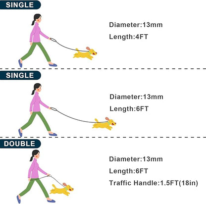 Rope Dog Leash with Two Handles, 6 Foot Heavy Duty Dog Leash with Aviation Aluminum Auto Locking Carabiner, Strong Nylon Pet Lead for Small, Medium, Large Dogs (Navy Blue, 6FT-Two Handle)