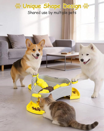 Dog Puzzle Toy, 3-in-1 Interactive Dog Puzzle Toys Press-Type Dog Treat Dispenser Toy Dog Enrichment Toy No-Slip Dog Slow Feeder Interactive Brain Training Toy for Smart Dog Cat, Yellow