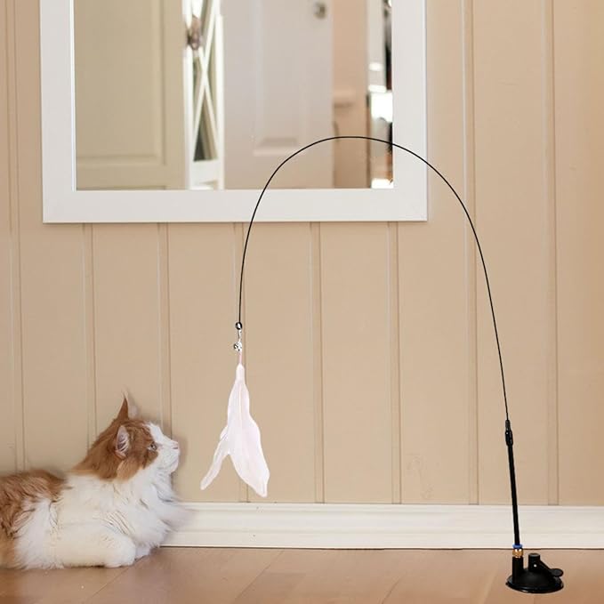 Cat Wand Toy - Flexible Feather Teaser Stick, Detachable Cat Play Wand | Interactive Cat Toy with Suction Cup, Easy-to-Install Cat Exercise Stick Toy, Cat Entertainment Wand for Exercise and Fun