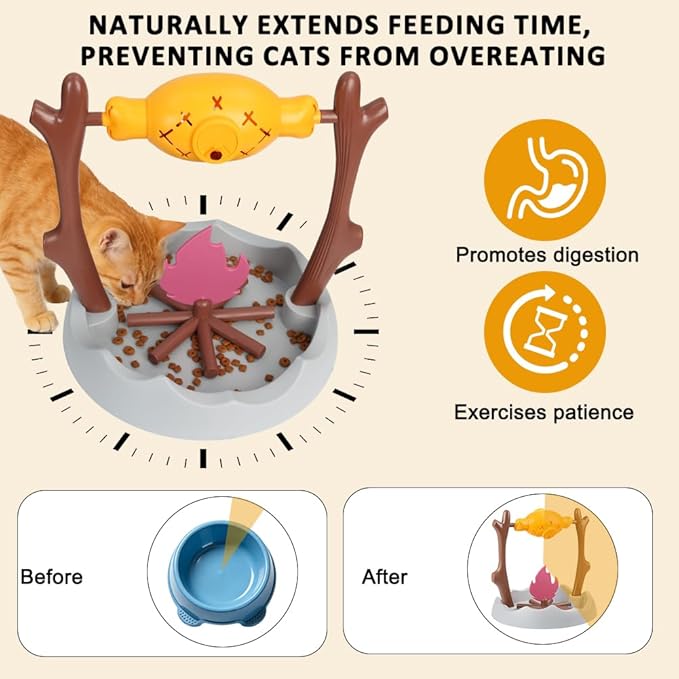 SZEE Cat Treat Puzzle Dispenser Toy, Cat Puzzle Feeder Toy for Slower Eating Training, Keeps Pets Busy & Prevents Overeating, Includes Small Interactive Toys to Boost Appeal (Campfire-Roast Shape)