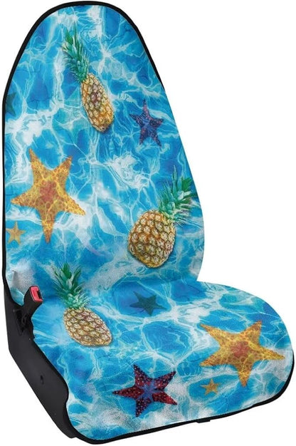 Coldinair Ocean Starfish Towel Waterproof Sweat Beach Seat Cover Pineapple Universal for Car Truck SUV Seat for Dog or Workout,Non-Slip and Easy to Install