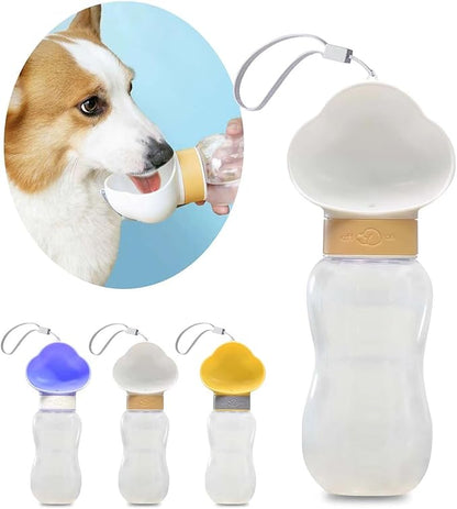 Petsaunter Portable Dog Water Bottle, Leak-Proof and Lightweight Dog Water Bottle with Attached Bowl, Food Grade Plastic, Dog Walking Accessories(White)