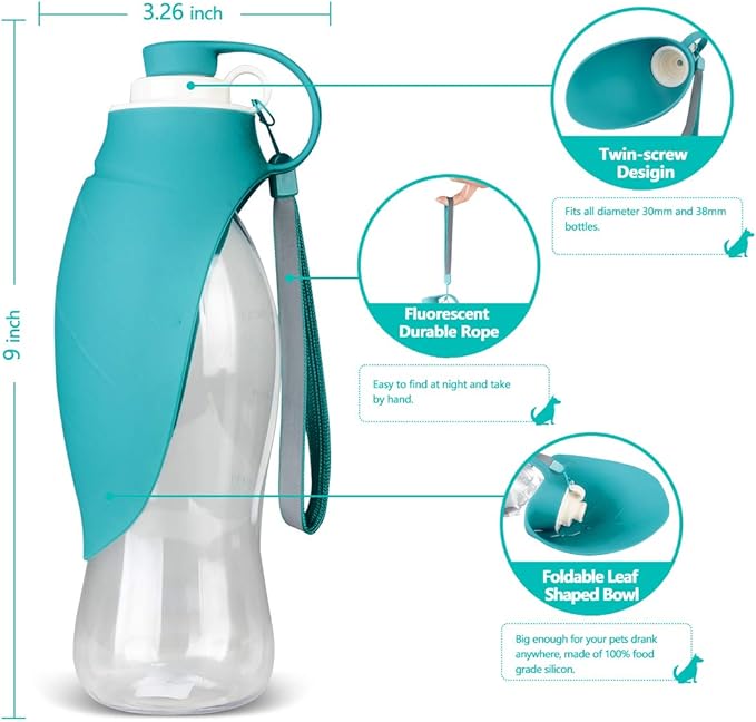 TIOVERY Dog Water Bottle for Walking, Pet Water Dispenser Feeder Container Portable with Drinking Cup Bowl Outdoor Hiking, Travel for Puppy, Cats, Hamsters, Rabbits and Other Small Animals 20 OZ
