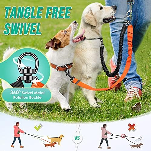 AUTOWT Two Dog Lead, 2 in 1 Upgraded Double Dog Leash Attachment Combine Adjustable Strap and Shock Absorbing Bungee No Tangle Dual Training Splitter for Different Size Dogs - Image 3