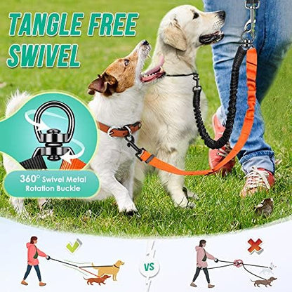 AUTOWT Two Dog Lead, 2 in 1 Upgraded Double Dog Leash Attachment Combine Adjustable Strap and Shock Absorbing Bungee No Tangle Dual Training Splitter for Different Size Dogs - Image 3