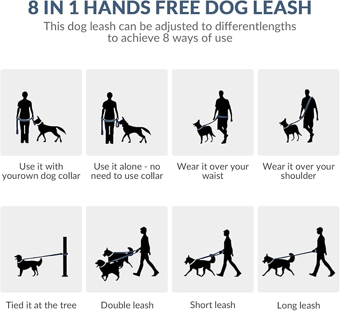 8.2ft Hands Free Dog Leash,Versatile Waist & Crossbody Lead for Medium Dogs,Waterproof & Adjustable for Running Jogging Walking, 360° Swivel Metal Buckle (Blue)