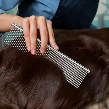 Dog Cat Comb Flea Professional Grooming Tool for Long Short Haired Dog Cat and other pets Stainless Steel Dog Cat Grooming Combs with Rounded Tooth for Remove Fleas Lice Eggs