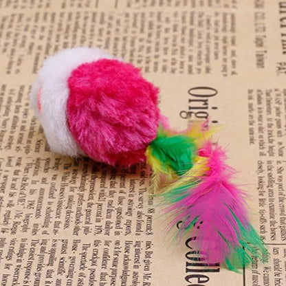 10pcs Novelty Pet Kitten Cat Furry Mouse Shaped Feather Tail Fetch Toy Gift Cat Mouse Toys for Indoor Cats That Make Noise, with Rattle, Catnip, Electronic, Robotic, Moving, Squeak