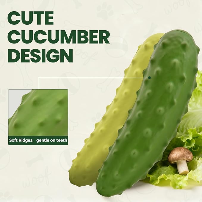 2PCS Tough Squeaky Dog Toys, Durable Dog Chew Toy with Natural Rubber, Teething Toys for Medium Large Breeds, Cucumber Pickle Shape, Yellow & Green