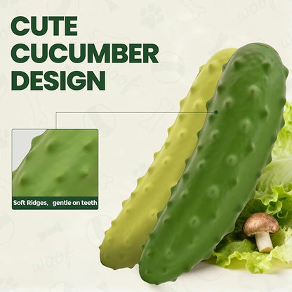 2PCS Tough Squeaky Dog Toys, Durable Dog Chew Toy with Natural Rubber, Teething Toys for Medium Large Breeds, Cucumber Pickle Shape, Yellow & Green