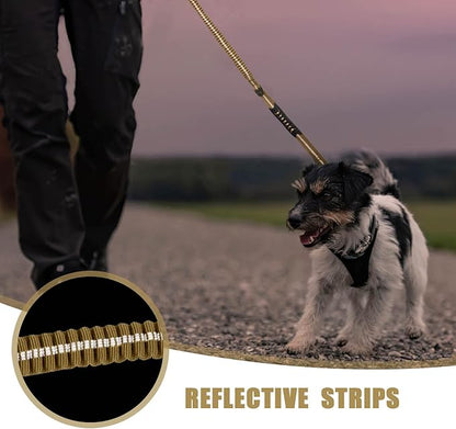 Raipult Heavy Duty Tactical Bungee Dog Leash, 4-6FT No Pull Leash with Quick Release Carabiner, Reflective Shock Absorbing Lead with Car Seatbelt for Medium Large Dogs,Khaki