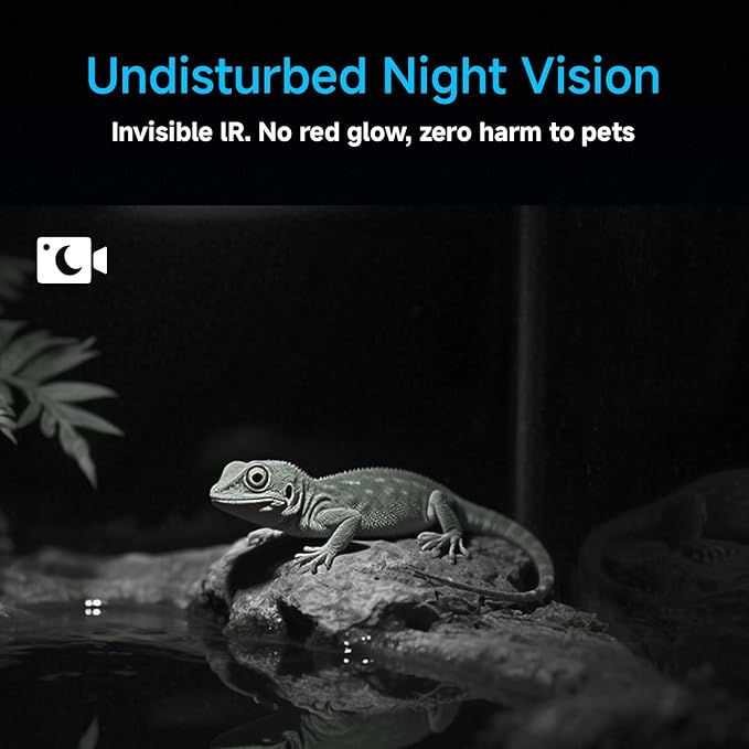 2K HD Aquarium & Terrarium WiFi Pet Camera,140° Wide-Angle Anti-Glare & Anti-Reflection,Night Vision for Fish & Reptiles,Two-Way Audio,Glass-Mount Enclosure Monitor,AI-Powered Detection,24/7 Recording
