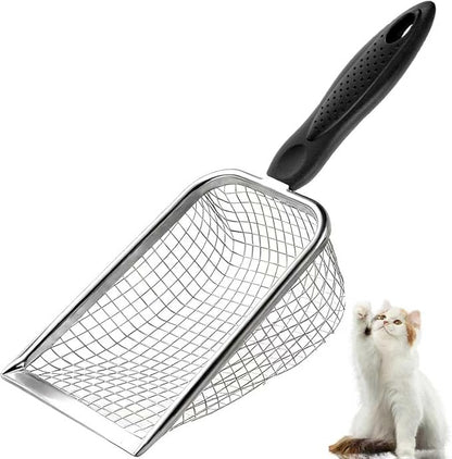 Cat Litter Scoop - Long Handle Scooper, Rustproof Stainless Steel Mesh, Non-Slip Grip, Deep Shovel Sifter for All Litter Types, Easy Clean Kitty Waste Litter for Litter Box(Red)