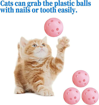 12Pcs Cat Ball Toy, Low Noise No Bells Holey Plastic Cat Balls, Funny Interactive Cats Toys for Indoor Cats, Firm Toy Balls for Kitten Puppy Ferret Bird (1.65", Pink)