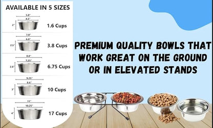 Greendale - 2 Pack - 6.75 Cup Capacity - Stainless Steel Metal Dog Bowls - Perfect for Dog Food and Water. Wrong Size? Click to Look at Our Size Options.