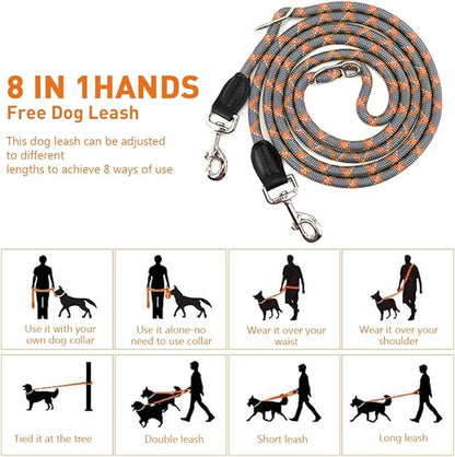 Pawstrip Hands-Free Dog Leash - Multifunctional Reflective Waist and Crossbody Training Leash for Walking and Running - Adjustable Nylon Double Leashes for Small, Medium, Large Dogs