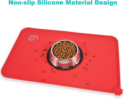 Silicone Waterproof Dog Cat Pet Feeding Mats, Non Slip, Easy Clean Pet Dog Cat Bowl Mats Placemat (24" x 16") Red