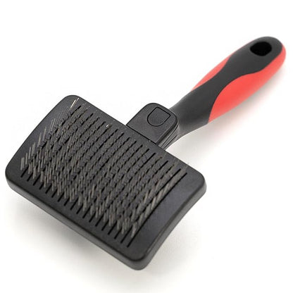 Jeffers Pet Self-Cleaning Slicker Brush for Dogs & Cats – Self Cleaning Button, Removes Tangles & Loose Hair, Non Slip Handle for Easy Grooming, Go To Gift for Pet Owners – Black, Red - Small