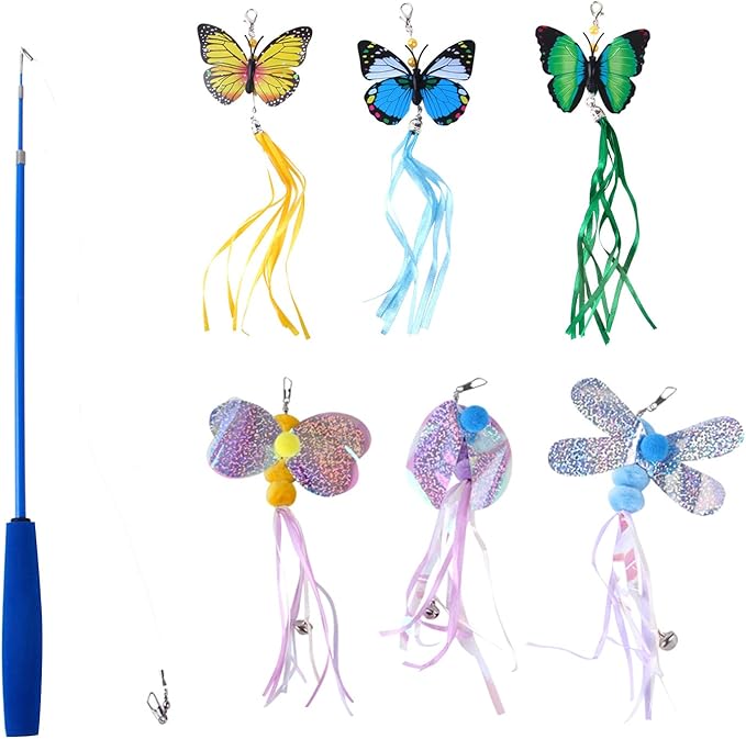7 Pcs For Creative For Cat Teaser Wand Refill Kit Various For Butterfly Dragonflies Teaser Toy Retractable For Cat Wand Long Interactive Cat Toy Wands Refills Replacement Attachments For Indoor