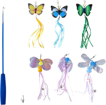7 Pcs For Creative For Cat Teaser Wand Refill Kit Various For Butterfly Dragonflies Teaser Toy Retractable For Cat Wand Long Interactive Cat Toy Wands Refills Replacement Attachments For Indoor