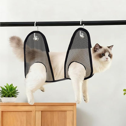 Cat Grooming Hammock, Anti-Scratching Mesh Bag, Dog and Cat Grooming Harness with S-Hook, Adorable Mesh Build, Puppy Kitten Home and Bathroom Tool for Ear Washing Combing Bathing