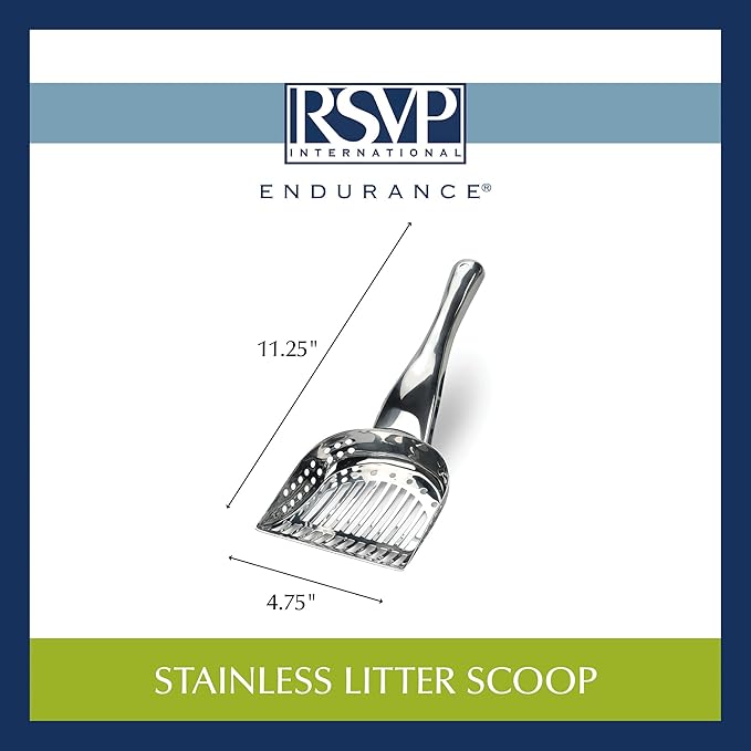 RSVP International Endurance Collection Stainless Steel Kitty Litter Scoop, 4.75x2.5x11.25"