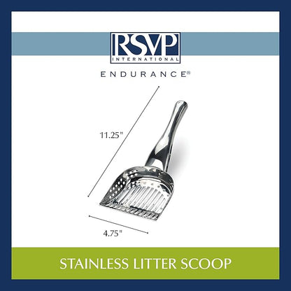 RSVP International Endurance Collection Stainless Steel Kitty Litter Scoop, 4.75x2.5x11.25"