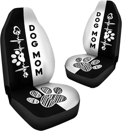Black & White Dog Paw Printed Car Seat Cover Only for Front, 2-Piece Waterproof Soft Vehicle Bucket Seat Protetors Fits for Car SUV Sedan Truck