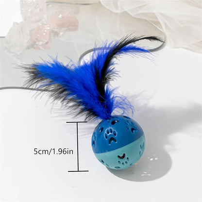 BeeSpring Cat Balls Interactive Cat Toy Feather Balls with Loud Bell Inside (2Pcs Blue)