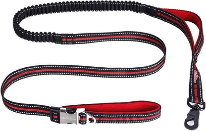 Dog Training Leash 6ft for Large Medium Dogs-2 Padded Traffic Handle Rope- Heavy Duty Shock Absorbing Bungee- Optional Hands Free for Dog Training, Walking, Jogging & Biking (Red)