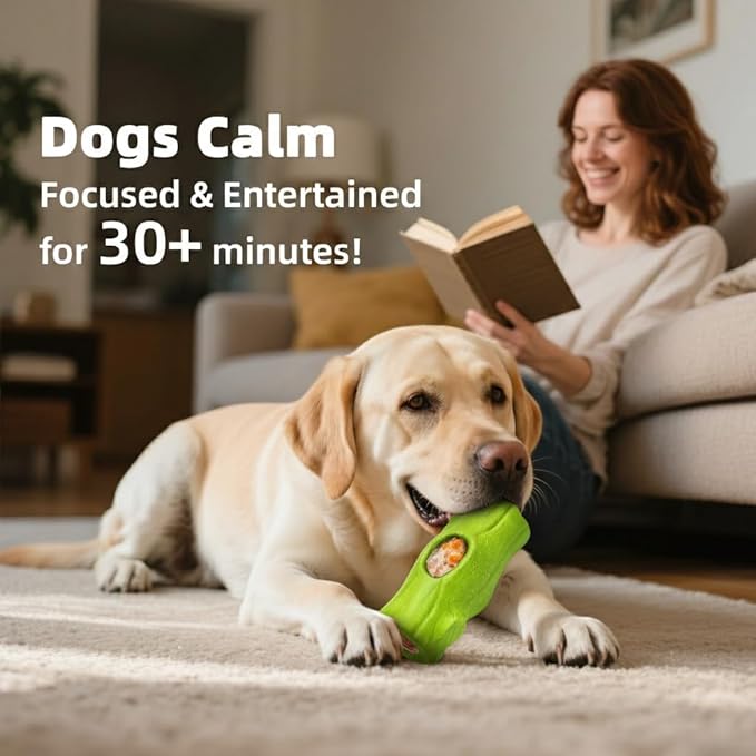 Green Dog Toys for Aggressive Chewers, Interactive Indestructible Dog Toys with Frozen Treat Function, Durable Dog Puzzle Toy for Large & Medium Dogs, Reduces Anxiety