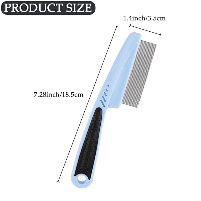 Pet Comb, Stainless Steel Fine-Tooth Pet Brush with Ergonomic Rubber Handle, Dog Comb for Grooming