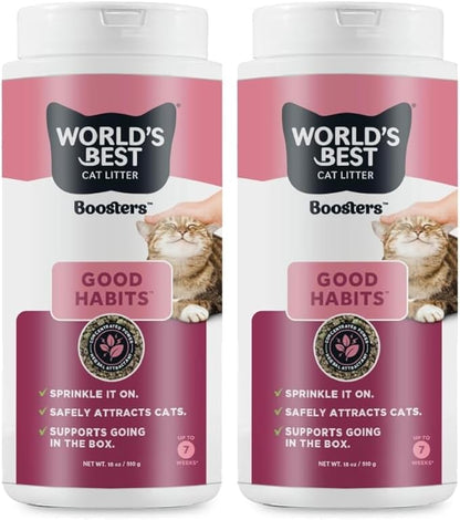 WORLD'S BEST CAT LITTER® Boosters™ Good Habits™ Natural & Sustainable-Litter Additive Attracts Your Cat to TheLitter Box and Helps Avoid Accidents Plant-Based Attractant 18oz Canister(Pack of 2)