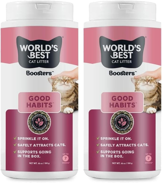 WORLD'S BEST CAT LITTER® Boosters™ Good Habits™ Natural & Sustainable-Litter Additive Attracts Your Cat to TheLitter Box and Helps Avoid Accidents Plant-Based Attractant 18oz Canister(Pack of 2)