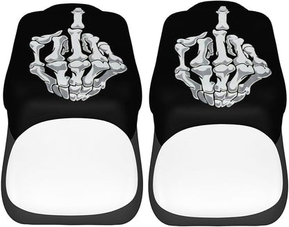 Foruidea Funny Black White Skull Car Seat Covers Universal 2 Pcs Auto Front Seat Cover Fit Most Cars,SUV,Sedan,Trucks