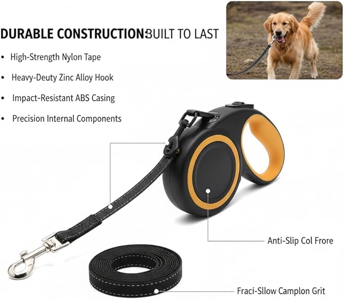 Retractable Dog Leash with Reflective Tape - 16ft Heavy Duty Tangle-Free Walking Leash for Small to Medium Dogs - Ergonomic Non-Slip Grip - Enhanced Night Safety & One-Handed Brake